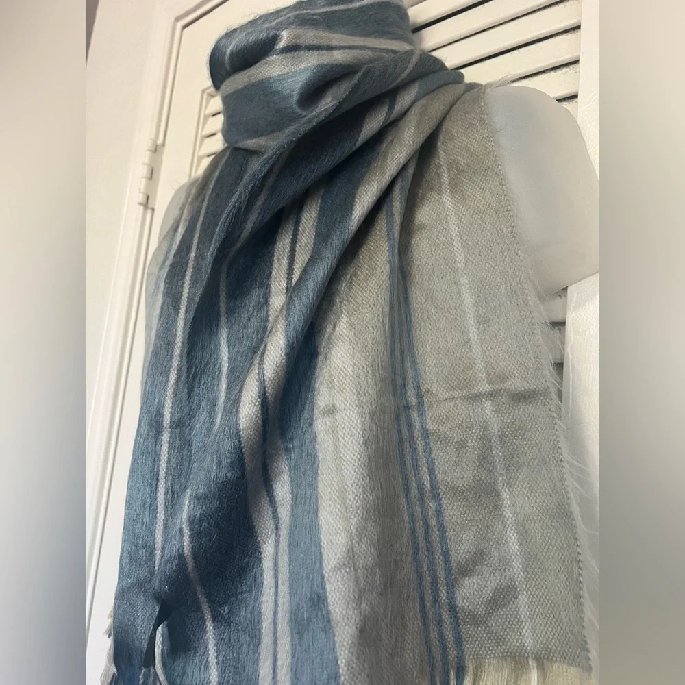 NEW Shupaca Argillite Alpaca Scarf Blue Gray Striped – 11”x78”